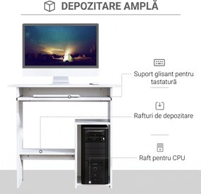 HOMCOM Birou Ergonomic Spațiu Optimizat, Alb, PAL/Metal, 80x45x75cm | Aosom Romania