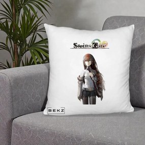 Perna Personalizata Steins Gate Kurisu Makise Anime, 40x40 cm, Alb Pufos, Husa Detasabila, Perna Inclusa, BEKZ®