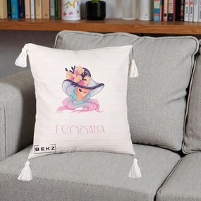 Perna Personalizata Zodie Fecioara, 40x40 cm, Bej cu Franjuri, Husa Detasabila, Perna Inclusa, BEKZ®