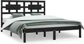 vidaXL Cadru de pat, negru, 200x200 cm, lemn masiv de pin