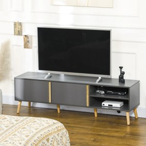 HOMCOM Mobilier TV pentru televizoare de până la 139,7 cm scandinav 2 uși 2 nișe cu treceri pentru cabluri 150 x 35 x 45 cm gri închis | Aosom Romania