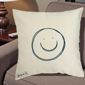Perna Decorativa Smile Desen Minimalist, 40x40 cm, Ecru, Husa Detasabila, Perna Inclusa, BEKZ®