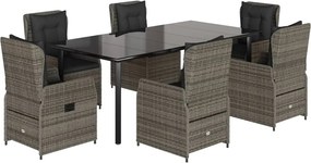 vidaXL Set mobilier de grădină cu perne, 7 piese, gri, poliratan