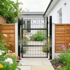 Outsunny Poartă de grădină din metal galvanizat, ușă de grădină cu mâner, încuietoare cu chei închisă, poartă 100x131cm gri închis | Aosom Romania