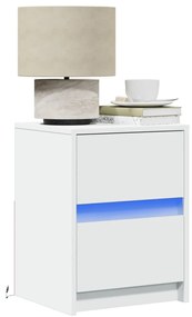 vidaXL Noptiere cu lumini LED, 2 buc., alb, lemn prelucrat