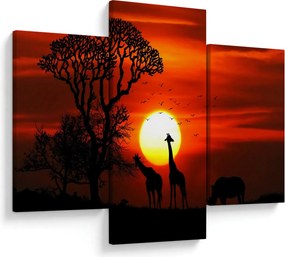 Tablou - Siluete animalelor la apus de soare (90x60 cm)