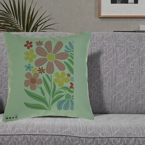 Perna Decorativa Flori Grafice Roz Pastel, 40x40 cm, Verde, Husa Detasabila, Perna Inclusa, BEKZ®