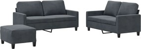 vidaXL Set de canapele cu perne, 3 piese, gri închis, catifea