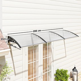 Outsunny Copertina pentru exterior, curbata cu suruburi si buloane incluse, copertina din policarbonat, PP si aluminiu, 295x90x23.5cm
