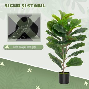 HOMCOM Plantă Artificială Ficus Lyrata Înaltă de 80 cm, Plantă Artificială Realistică pentru Interioare cu Vas, Decorațiune pentru Casă și Birou, Verde | Aosom Romania