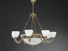 Candelabru cu 8 brate clasic design italian din alama, sticla 7052 RA-L. 7052/8+3