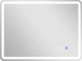 HOMCOM Oglindă de Baie cu Lumină LED 80x60 cm cu Bluetooth 3 Culori de Lumină Ceas Digital Funcție Anti-abur Funcție de Memorie | Aosom Romania