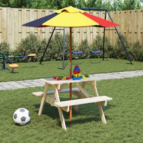 3281613 vidaXL Masă de picnic pentru 4 copii, cu umbrelă, lemn masiv brad