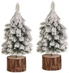 Decorațiune de Crăciun Brad pe butuc, 19 cm,acoperit cu zăpadă, SET DE 2 BUCĂȚI