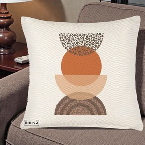Perna Decorativa Boho Stiva Forme Punctate Terracotta, 40x40 cm, Crem Reliefat, Husa Detasabila, Perna Inclusa, BEKZ®