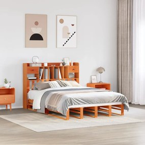 vidaXL Pat cu bibliotecă fără saltea maro 140x190 cm lemn masiv de pin