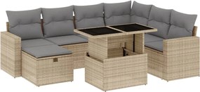 vidaXL Set canapele de grădină, 8 piese, cu perne, bej, poliratan