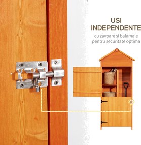 Outsunny Sopron de Gradina din Lemn cu 2 Usi, Dulap de Exterior Depozitare Unelte cu 3 Rafturi, 84x52x188cm