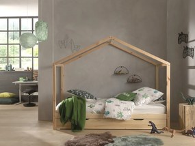 Set DALLAS culoare lemn natural este format dintr-un Pat copii Vipack fără gard (90 x 200 cm) și un sertar.