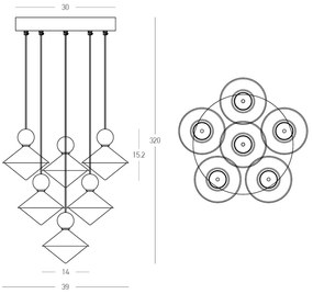 Lustra cu 6 pendule LED, Ceramica, Sticla, BRASS, ZB-25102