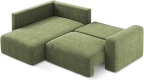 Colțar verde extensibil/cu spațiu de depozitare cu tapițerie din chenille (cu colț pe partea stângă/în formă de ”L”) Kona – Makamii