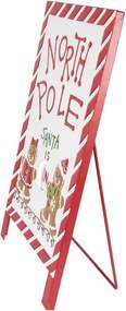 Semn decorativ de Crăciun din metal alb și roșu, 29x16x51 cm, „North Pole”