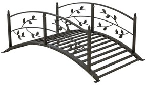 Outsunny Pod de grădină - pod de bazine - decor grădină dim. 119L x 67l x 47H cm cu balustradă motive de viță de vie oțel negru | Aosom Romania