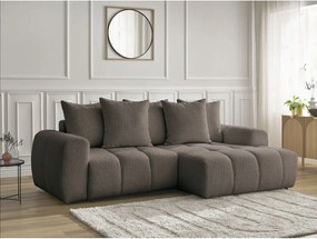 Colțar maro extensibil/cu spațiu de depozitare cu tapițerie din țesătură bouclé (cu colț pe partea dreaptă/cu șezlong) Roxelane – Bobochic Paris