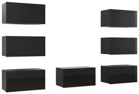 3079478 vidaXL Dulap TV 7 buc negru extralucios, 30,5x30x60 cm, lemn prelucrat