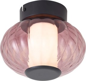 Plafonieră de design neagră 18cm cu sticlă violetă, inclusiv LED cu 3 trepte de reglare a intensității - Margherite