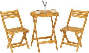 Outsunny Set bistro pliant 3 piese din lemn de acacia cu masă rotundă și 2 scaune, fără asamblare, 60x60x75cm, Natural | Aosom Romania