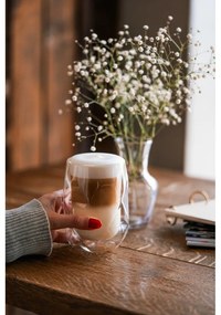 Set 2 pahare de latte cu perete dublu Vialli Design Geo, 350 ml