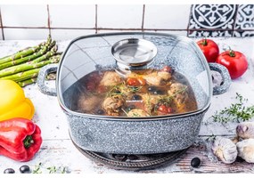 Oală pătrată cu capac 28x28 cm, 6.5L – Klausberg KB 7532, strat marmură antiaderent, gri, compatibilă cu inducție și plite clasice