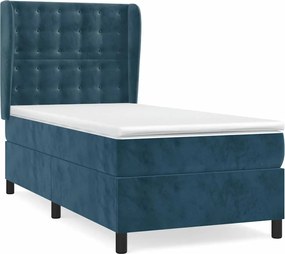 vidaXL Pat box spring cu saltea, albastru închis, 90x200 cm, catifea