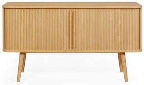 Comodă în culoare naturală joasă cu aspect de lemn de stejar cu ușă glisantă 138x75 cm Rove – Woodman