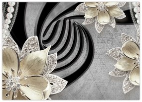 Tablou pe sticlă - 3D Flori aurii (70x50 cm)