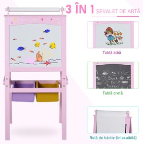 HOMCOM Sevalet Multifuncțional pentru Copii, cu Rola de Hârtie și Spațiu de Depozitare, Tablă Dublă, Roz, pentru Vârsta 3+ | Aosom Romania