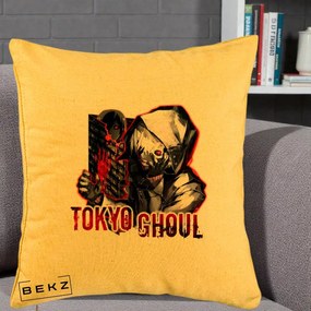 Perna Personalizata Tokyo Ghoul Ken Kaneki Anime, 40x40 cm, Galben, Husa Detasabila, Perna Inclusa, BEKZ®