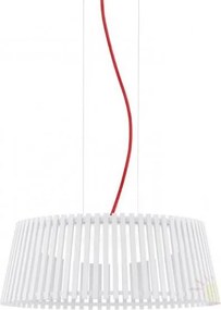 Lustra, Pendul modern diam.47cm, H-110, lemn finisaj alb, cablu rosu, LED Roverato 94016 EL