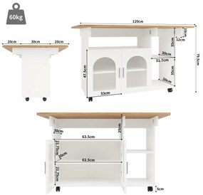 Insulă de bucătărie modernă, Alb+Culoare naturală | Aosom Romania