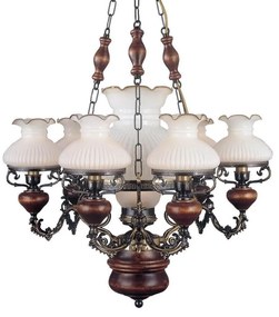 Candelabru cu 6 brate design italian din alama cu lemn 634