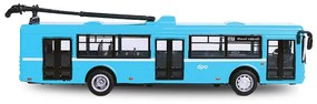 Troleibus metalic, 16 cm, albastru - cu tragere