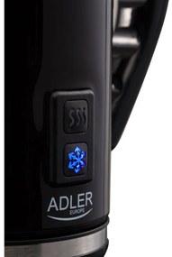 Aparat pentru spumat lapte Adler AD 4478, 500W, 240 ml, Acoperire antiaderenta, Protectie STRIX, Otel negru