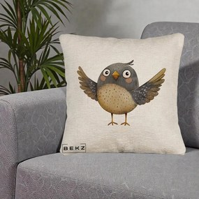 Perna Decorativa Pasare cu Aripi Intinse, 40x40 cm, Bej Canapea, Husa Detasabila, Perna Inclusa, BEKZ®