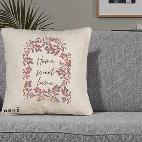 Perna Decorativa Home Sweet Home Frunze Colorate, 40x40 cm, Bej Canapea, Husa Detasabila, Perna Inclusa, BEKZ®