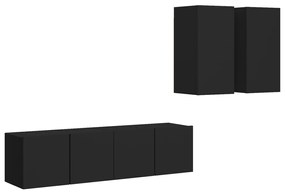 3078790 vidaXL Set dulapuri TV, 4 piese, negru, lemn prelucrat