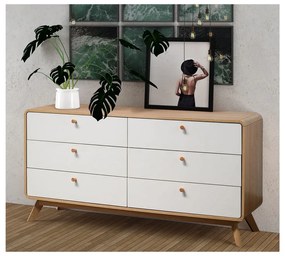 Comodă albă/în culoare naturală joasă cu aspect de lemn de stejar 150x74 cm Caitlin – Støraa