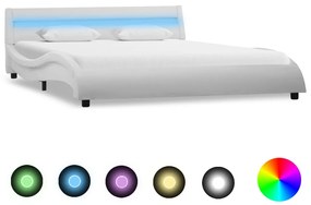 vidaXL Cadru de pat cu LED, alb, 140 x 200 cm, piele ecologică