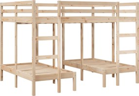 vidaXL Pat supraetajat triplu, 140x200/70x140 cm lemn pin