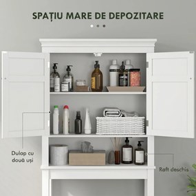 HOMCOM Dulap deasupra toaletei cu 2 uși și raft deschis, bară inferioară, 70x20x175 cm, alb | Aosom Romania